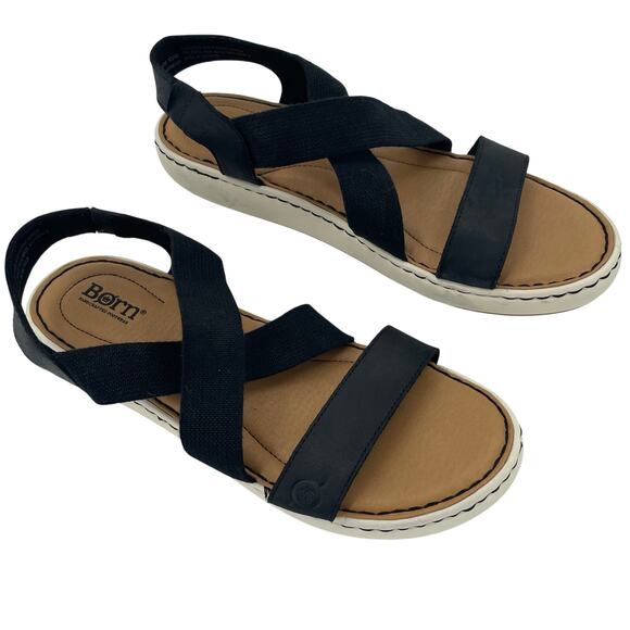 Born Shoes - Born Women’s Black Leather Strappy Slingback Sandals, Sz. 9M